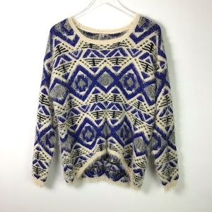 Mona B Scoop Neck Tribal Eyelash Knit Sweater
